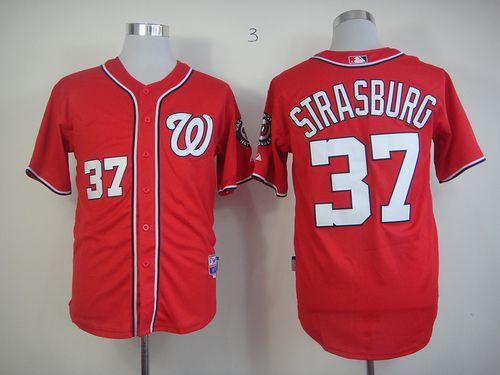 Nationals #37 Stephen Strasburg Stitched Red MLB Jersey - Click Image to Close
